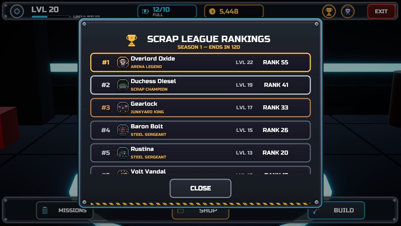 Scrap Mech Arena leaderboard screenshot